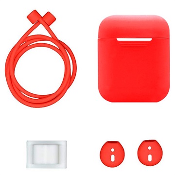 4-in-1 Apple AirPods / AirPods 2 Silicone Accessories Kit - Red