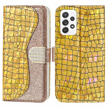 Croco Bling Series Samsung Galaxy A53 5G Wallet Case - Gold