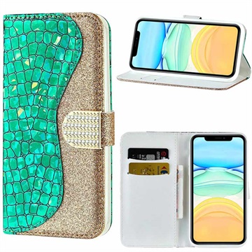 Croco Bling Series iPhone 13 Wallet Case - Green