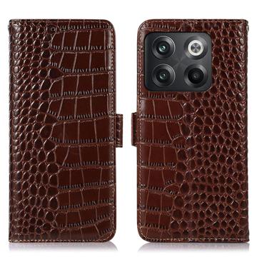 Crocodile Series OnePlus 10T/Ace Pro Wallet Leather Case with RFID - Brown