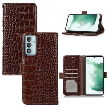 Crocodile Series Samsung Galaxy M13 Wallet Leather Case with RFID - Brown