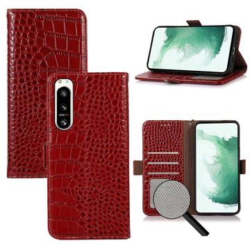 Crocodile Series Sony Xperia 5 IV Wallet Leather Case with RFID - Red