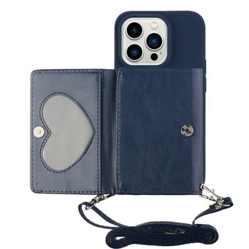 Heart Series iPhone 14 Pro Max Case with Wallet & Strap - Dark Blue