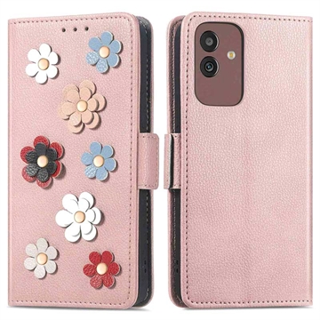 Flower Decor Series Samsung Galaxy M13 5G Wallet Case - Rose Gold