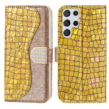 Croco Bling Series Samsung Galaxy S23 Ultra 5G Wallet Case - Gold