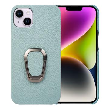 iPhone 14 Plus Leather Coated Case with Ring Holder - Cyan