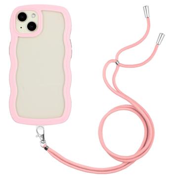 Wavy Edge iPhone 14 Plus Hybrid Case with Lanyard - Pink