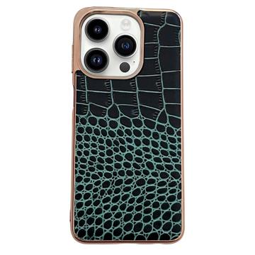 Crocodile Series iPhone 14 Pro Leather Coated Case - Midnight Green