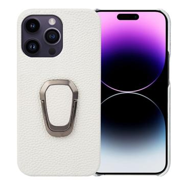 iPhone 14 Pro Max Leather Coated Case with Ring Holder - White
