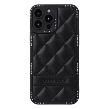 Good Luck Rhombic Grid iPhone 14 Pro Hybrid Case - Black