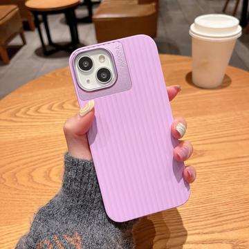 iPhone 15 Plus Case Stripes Design Silicone Cover with Lens Protector - MagSafe Compatible - Purple