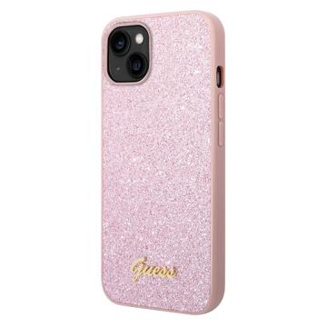 Guess Glitter Flakes Metal Logo iPhone 14 Plus Hybrid Case - Pink