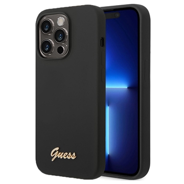 Guess Metal Logo iPhone 14 Pro Max Silicone Case - Black