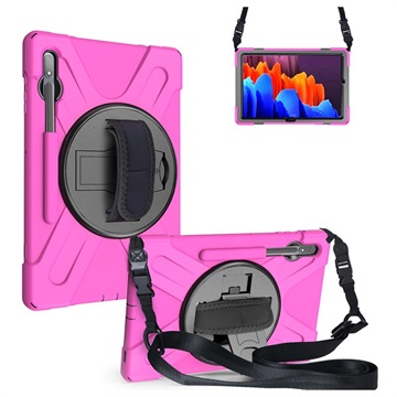 Samsung Galaxy Tab S7+/S8+ Heavy Duty 360 Case with Hand Strap - Hot Pink