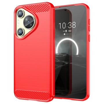 Huawei Pura 70 Brushed TPU Case - Carbon Fiber - Red