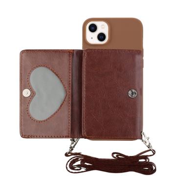 Heart Series iPhone 14 Case with Wallet & Strap - Coffee