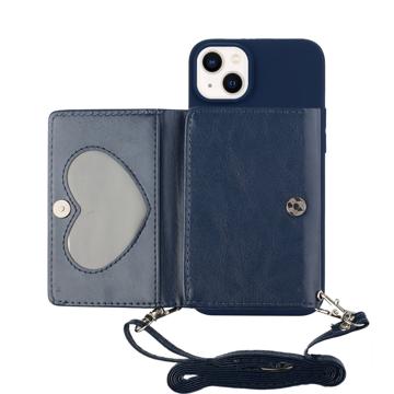 Heart Series iPhone 14 Case with Wallet & Strap - Dark Blue