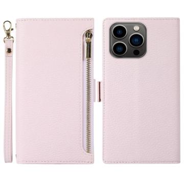 iPhone 14 Pro Wallet Case with Strap & Zipper - Light Purple