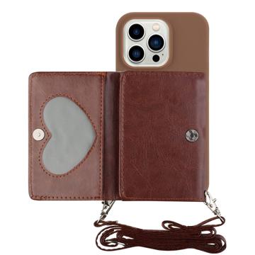 Heart Series iPhone 14 Pro Case with Wallet & Strap - Coffee