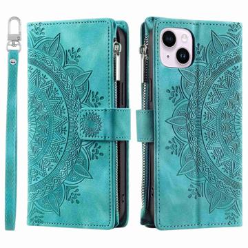Mandala Zipper iPhone 14 Plus Wallet Case - Green