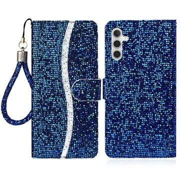 Samsung Galaxy A15 Stylish Glitter Wallet Case - Blue