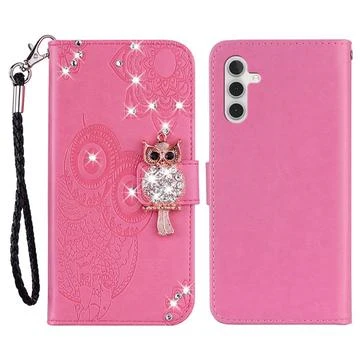 Samsung Galaxy S23 FE Owl Rhinestone Wallet Case - Hot Pink