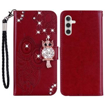 Samsung Galaxy S23 FE Owl Rhinestone Wallet Case - Red