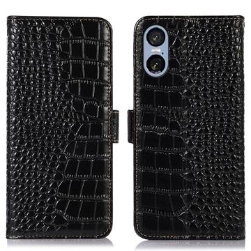 Sony Xperia 5 VI Crocodile Series Wallet Leather Case with RFID - Black