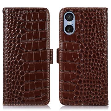 Sony Xperia 5 VI Crocodile Series Wallet Leather Case with RFID - Brown