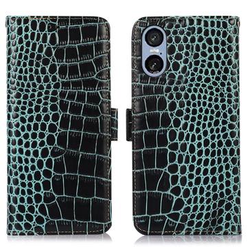 Sony Xperia 5 VI Crocodile Series Wallet Leather Case with RFID - Green