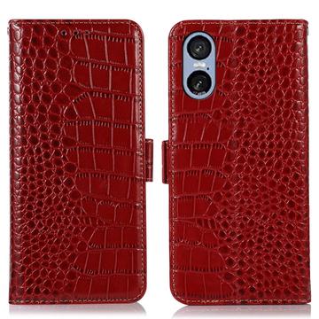 Sony Xperia 5 VI Crocodile Series Wallet Leather Case with RFID - Red