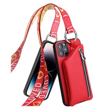 Strap Series iPhone 14 Pro Case with Detachable Wallet - Red