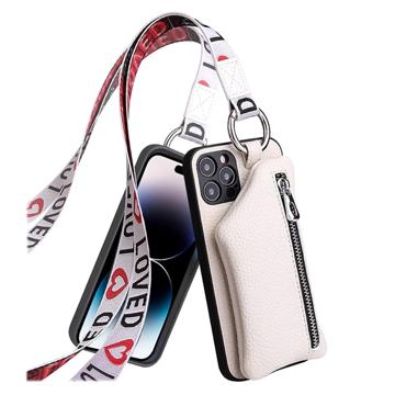 Strap Series iPhone 14 Pro Case with Detachable Wallet - White