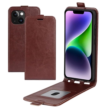 iPhone 15 Vertical Flip Case with Card Slot - Brown