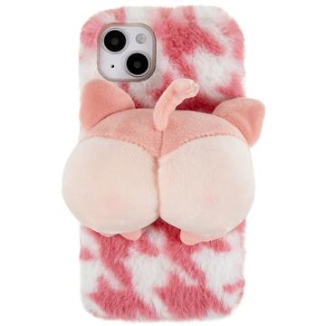 3D Plush Furry Winter iPhone 14 Plus TPU Case - Pink Corgi