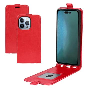 iPhone 14 Pro Max Vertical Flip Case with Card Holder - Red