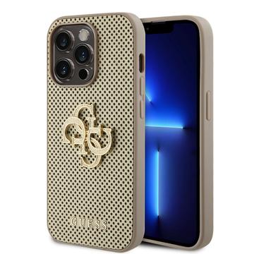 iPhone 15 Pro Guess Perforated 4G Glitter Logo Case - Gold
