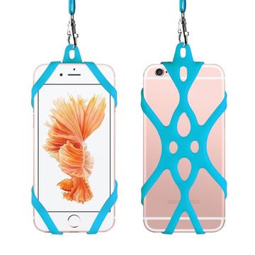 2-in-1 Neck Strap w. Silicone Case for Smartphone - 6.5" - Baby Blue