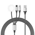 3-in-1 Braided Charging Cable - Type-C, Lightning, Apple Watch - 1.2m