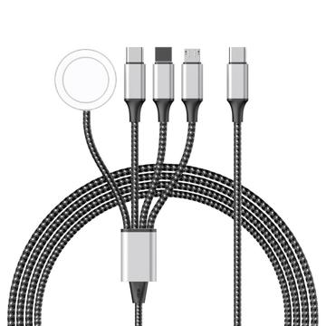 4-in-1 Braided Charging Cable - Type-C, Lightning, Micro USB, Apple Watch - 1.2m