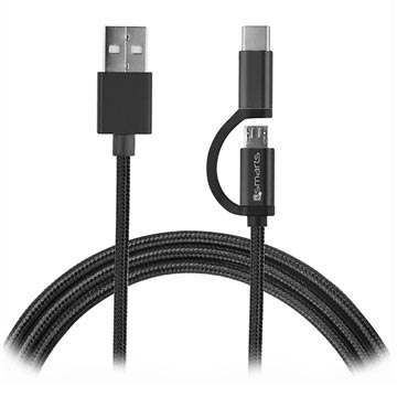 4smarts ComboCord Fabric MicroUSB & Type-C Cable - 1m - Black