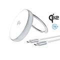 4smarts Qi2 Fast Wireless Charger with Kickstand - MagSafe Compatible - 15W - White / Silver