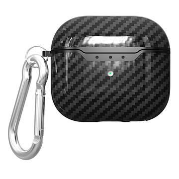 AirPods 4 TPU Case with Carabiner - Carbon Fiber - Black