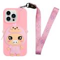 Cartoon Design iPhone 14 Pro TPU Case with Zipper Pocket