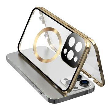 Compatible with MagSafe Case for iPhone 15 Pro Magnetic Metal Frame + Double-Sided Tempered Glass Phone Cover with Buckle Lock