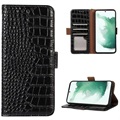 Crocodile Series Samsung Galaxy S21 FE 5G Wallet Leather Case with RFID - Black