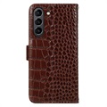 Crocodile Series Samsung Galaxy S21 FE 5G Wallet Leather Case with RFID - Brown