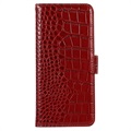 Crocodile Series Samsung Galaxy S21 FE 5G Wallet Leather Case with RFID - Red