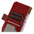 Crocodile Series Samsung Galaxy S21 FE 5G Wallet Leather Case with RFID - Red