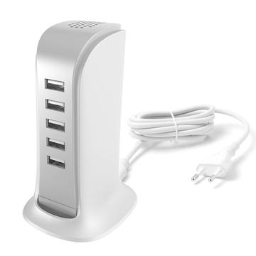 Dudao A5EU 5x USB Charger with Built-in EU Power Cable - 25W - White